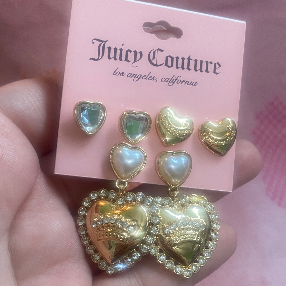 Juicy Couture Gold and Pearl Heart Earrings Trio NWT - Picture 2 of 3